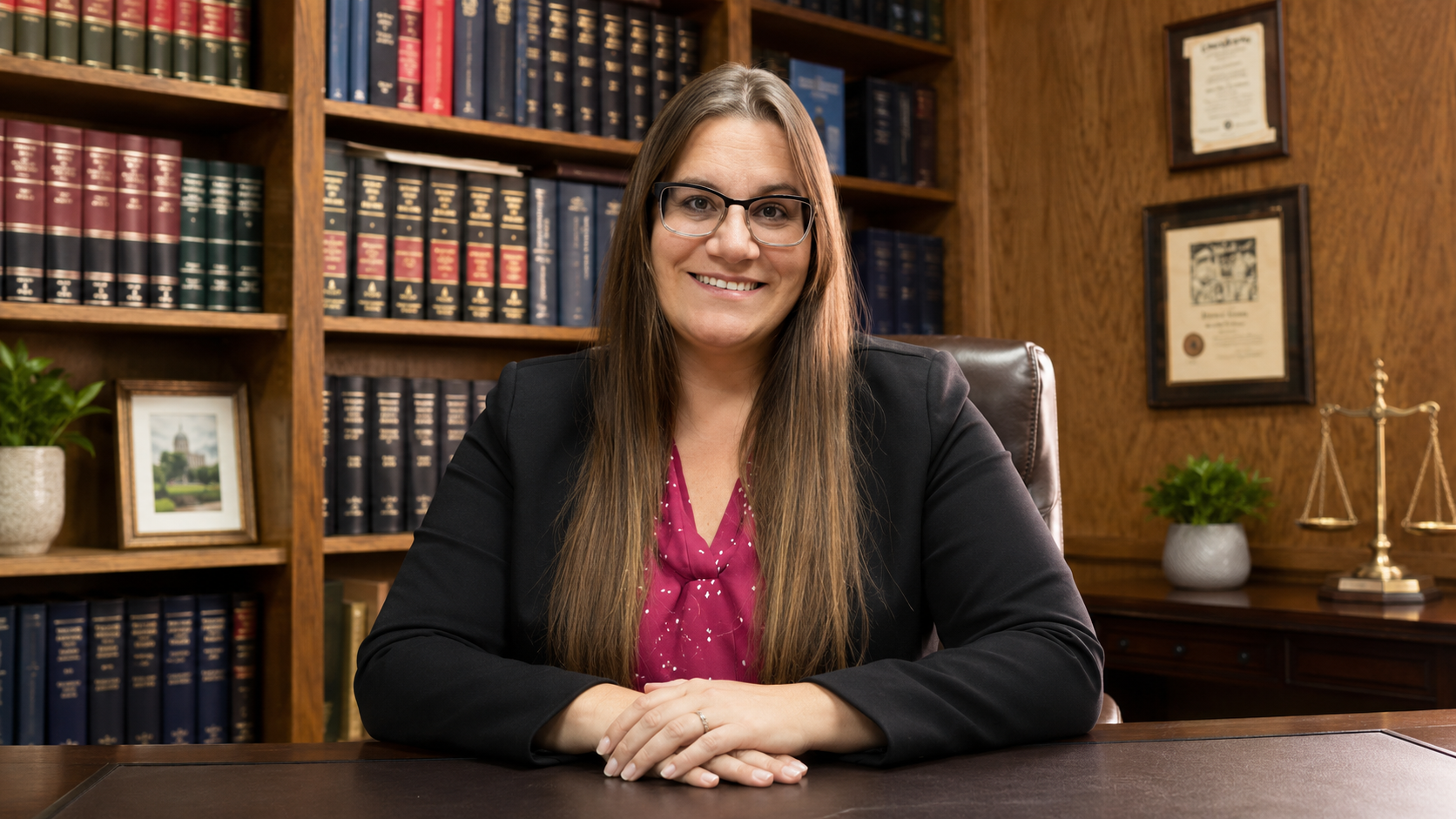 Jessica M. Landers seated in her law office